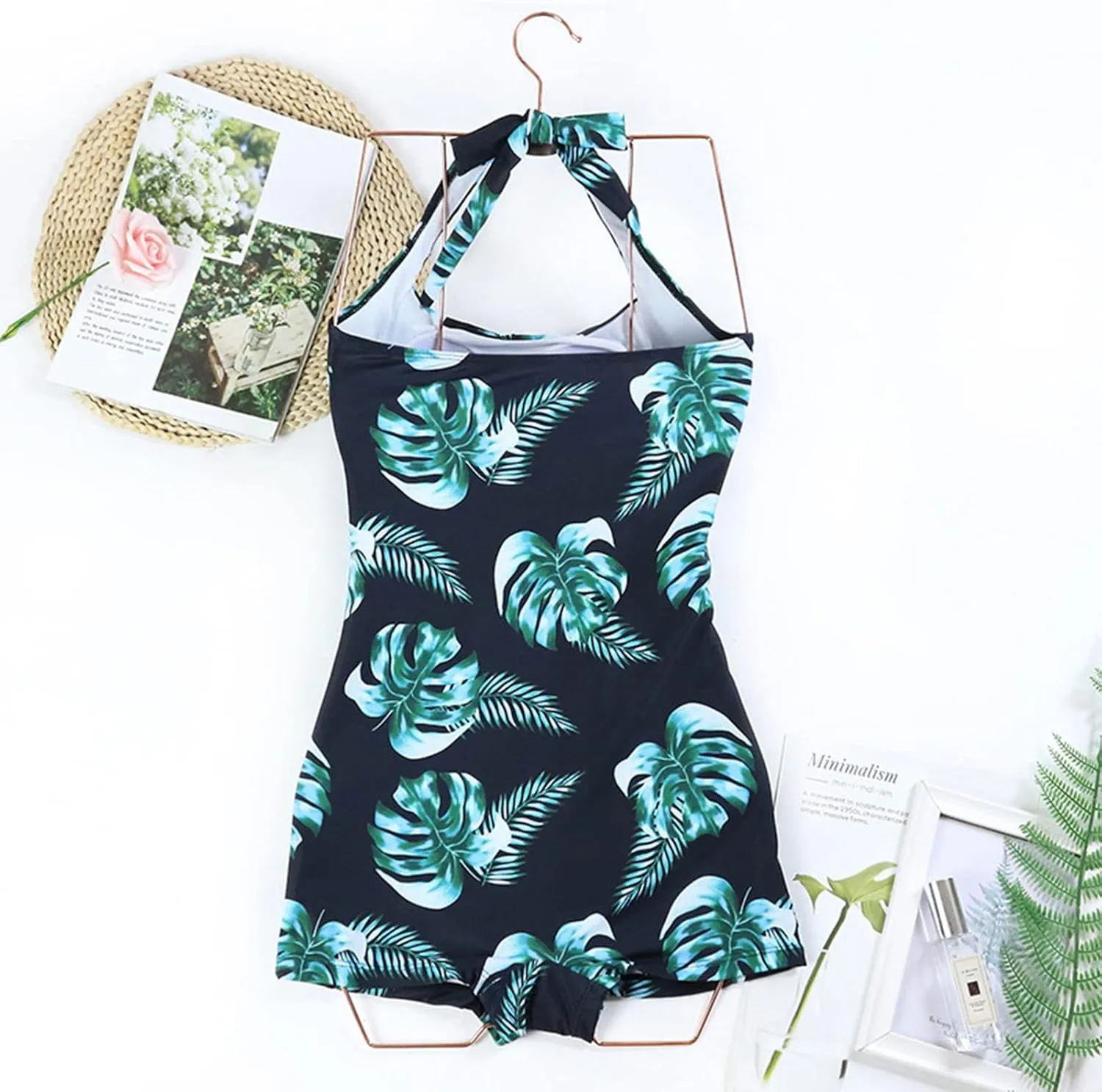 Women's Floral Retro Halter Bathing Suits Vintage One Piece Swimsuit for Women Tummy Control Ruched Push up Swimsuit