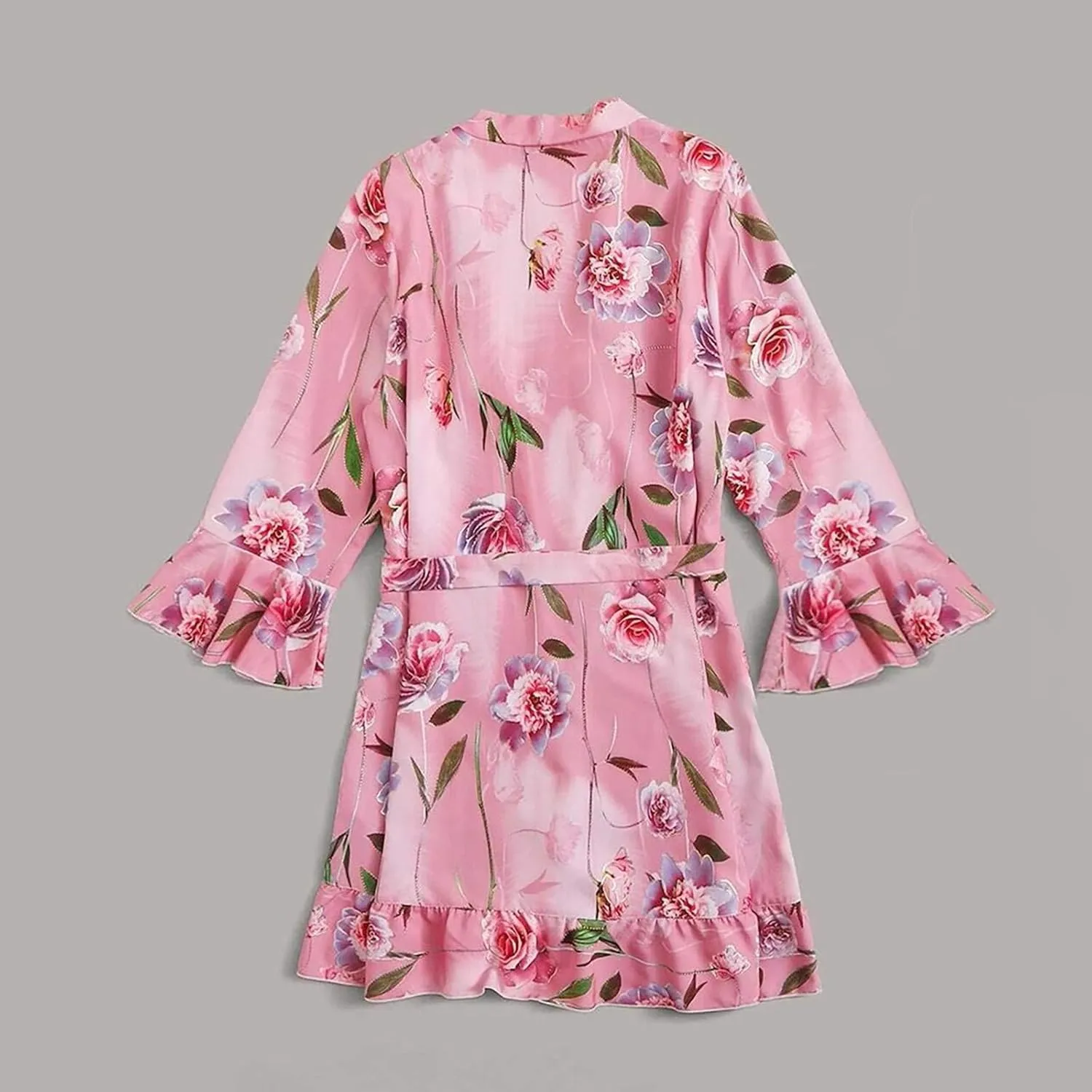 Women's Floral Satin Robes Sexy Loungewear Bathrobe Bridesmaids Short Kimono Robe with Belt Pure Silky