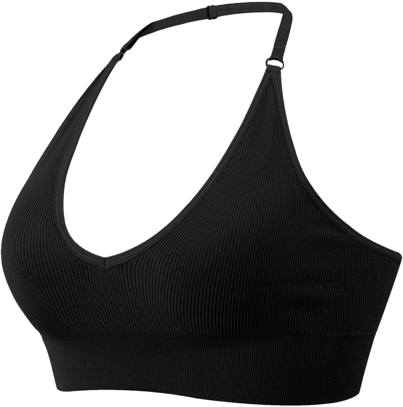 Women's Halterneck Sports Bra Backless Deep V Neck Sports Bustier Sexy Gym Push Up Bra Adjustable Straps Bras