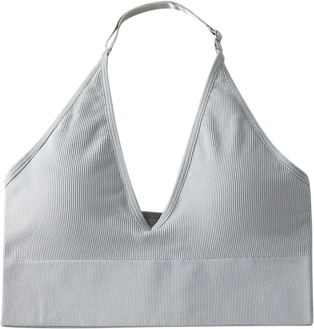 Women's Halterneck Sports Bra Backless Deep V Neck Sports Bustier Sexy Gym Push Up Bra Adjustable Straps Bras