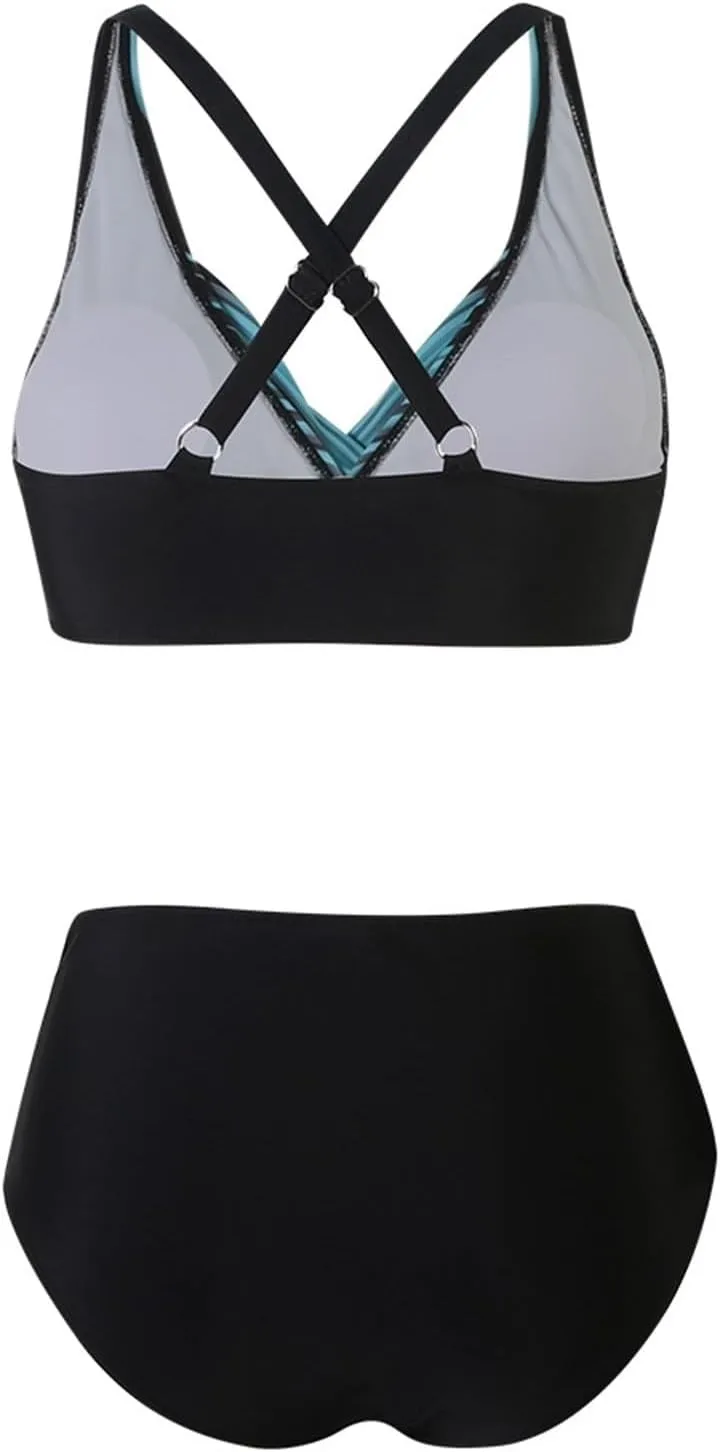 Women's High Waisted Bikini Sets Women's Women's Metallic Top Two Piece Swimsuit Tie Side Bikini Women's Liquid