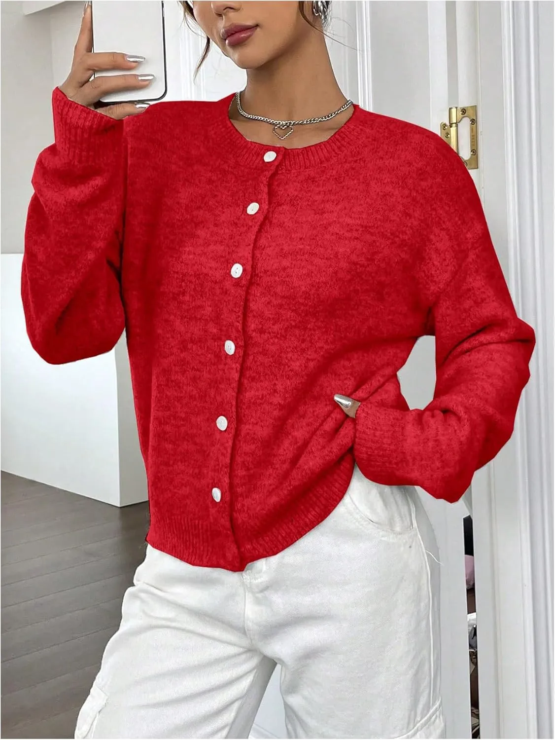 Women's Knit Cardigans Long Sleeve Button Dwon Lightweight Cardigan Sweaters Trendy Fall Outfits