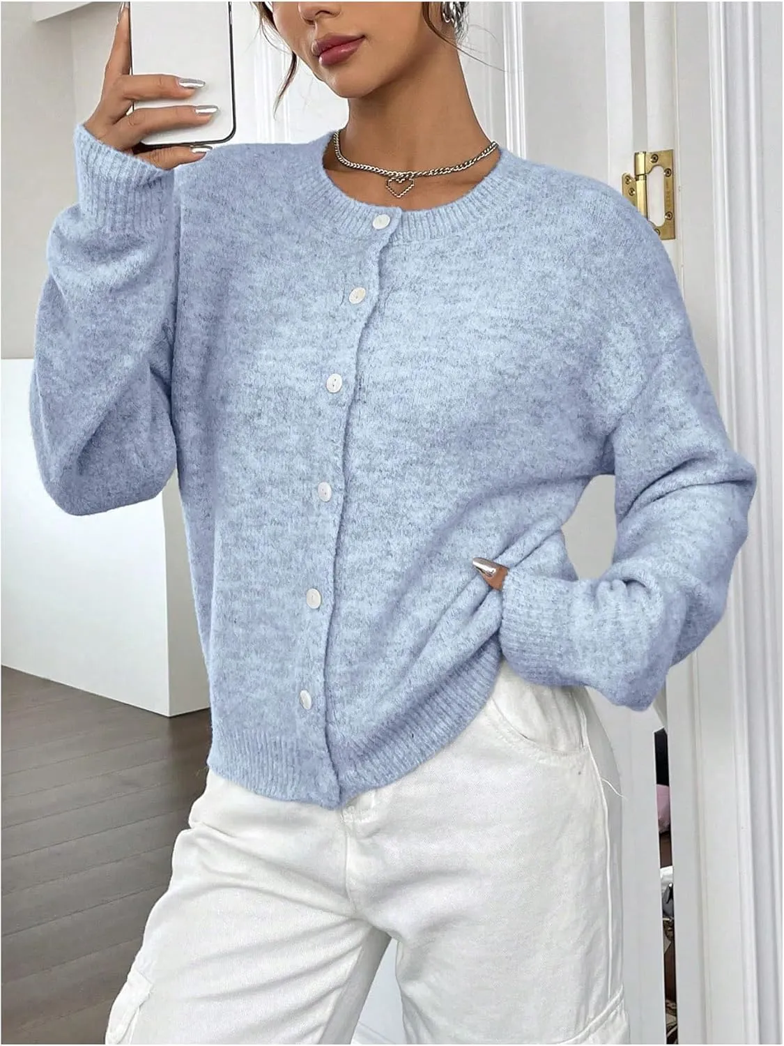 Women's Knit Cardigans Long Sleeve Button Dwon Lightweight Cardigan Sweaters Trendy Fall Outfits