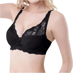 Women's Lace Mesh Balconette Bra Push Up Sexy Full Coverage Bralette Wirefree Padded Bras Comfort Everyday Bras