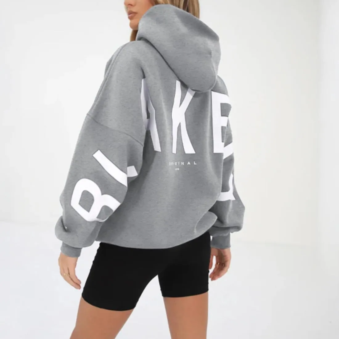 Womens Letter Prints Oversized Hoodies Thicken Sweatshirts Long Sleeve Lightweight Pullover Outfits with Pocket