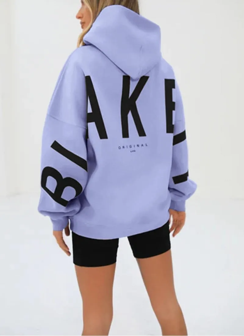 Womens Letter Prints Oversized Hoodies Thicken Sweatshirts Long Sleeve Lightweight Pullover Outfits with Pocket