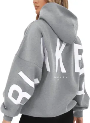 Womens Letter Prints Oversized Hoodies Thicken Sweatshirts Long Sleeve Lightweight Pullover Outfits with Pocket