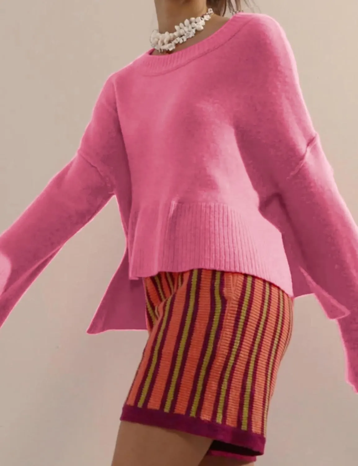 Womens Lightweight Sweaters Crewneck Bell-Style Sleeve Batwing Knit Tops Slouchy Soft Pullover Jumpers