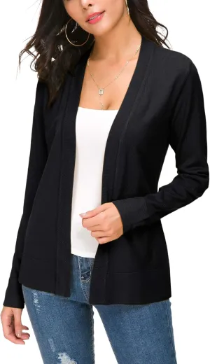 Women's Long Sleeve Open Front Cardigan Sweater Lightweight Casual Knit Sweaters