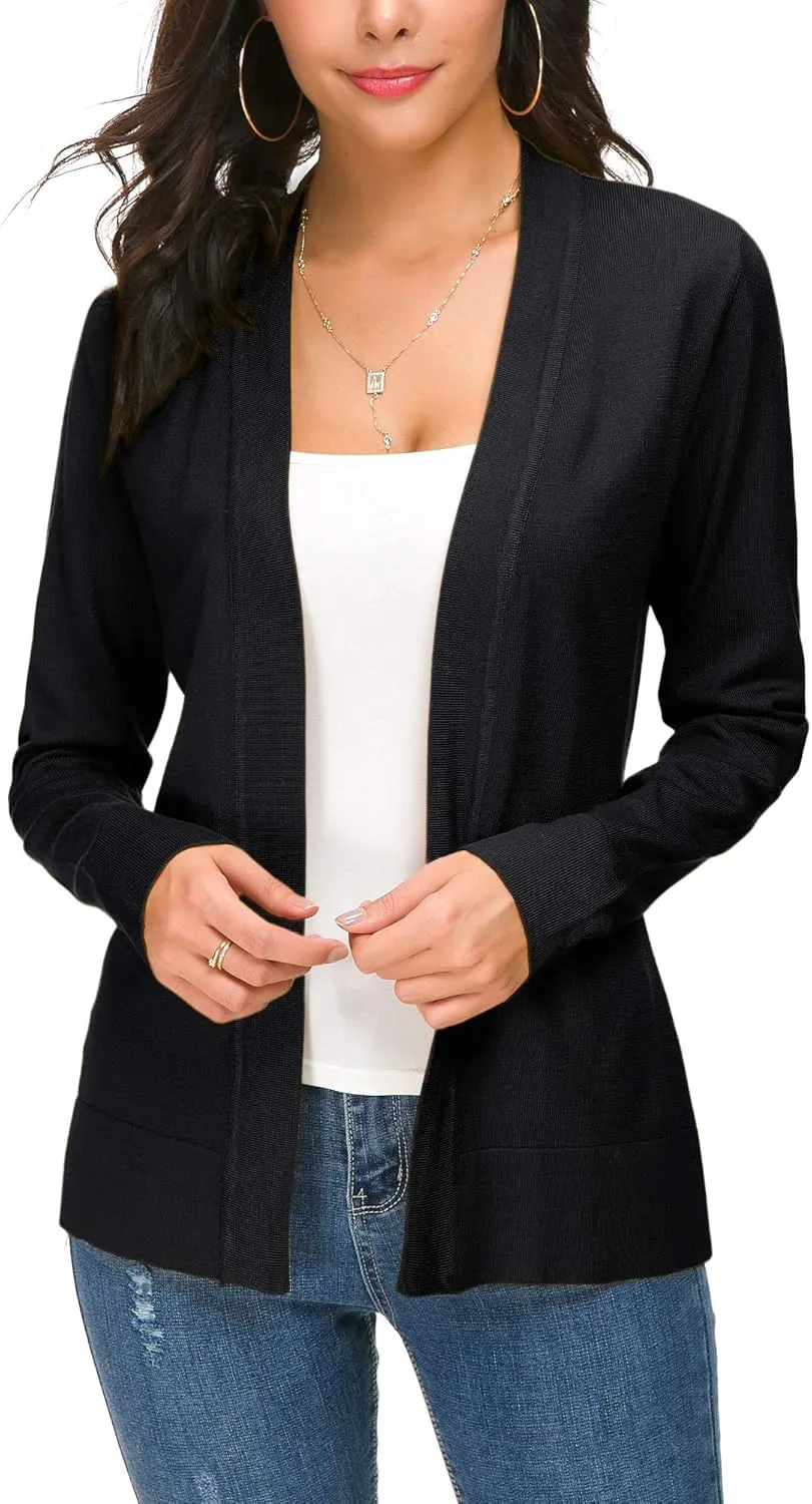 Women's Long Sleeve Open Front Cardigan Sweater Lightweight Casual Knit Sweaters