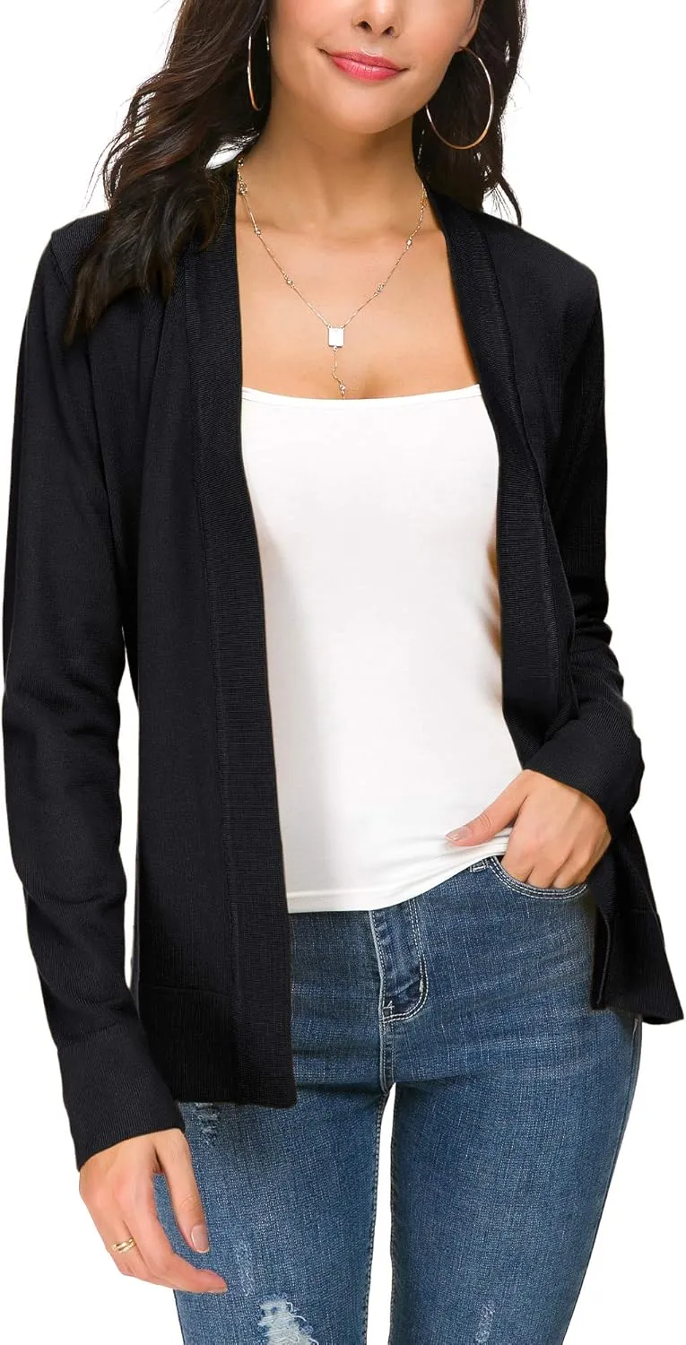 Women's Long Sleeve Open Front Cardigan Sweater Lightweight Casual Knit Sweaters