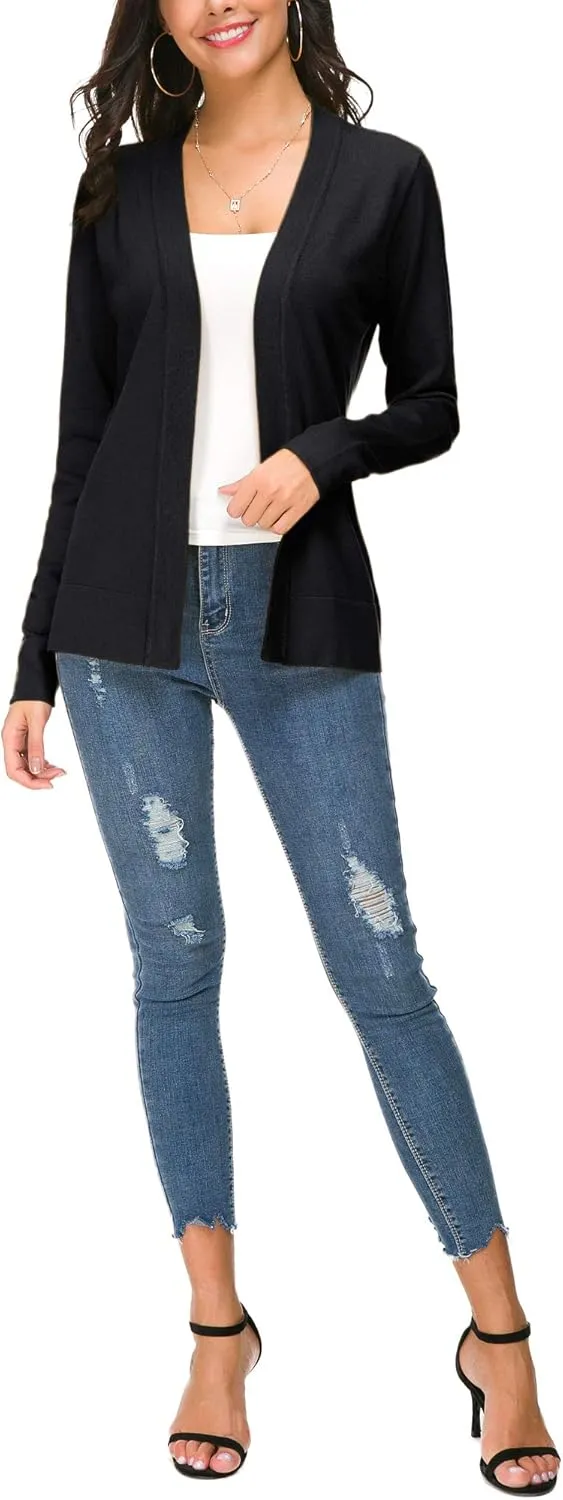 Women's Long Sleeve Open Front Cardigan Sweater Lightweight Casual Knit Sweaters