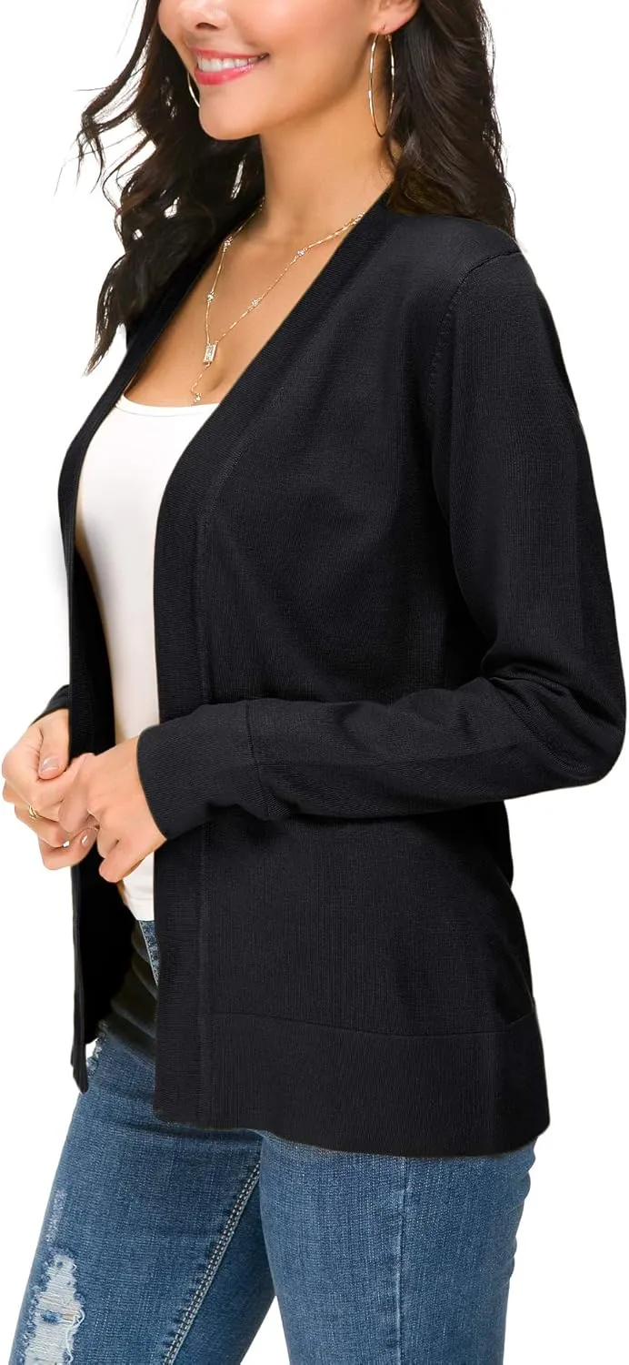 Women's Long Sleeve Open Front Cardigan Sweater Lightweight Casual Knit Sweaters