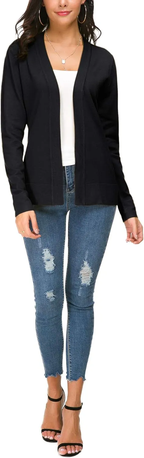 Women's Long Sleeve Open Front Cardigan Sweater Lightweight Casual Knit Sweaters
