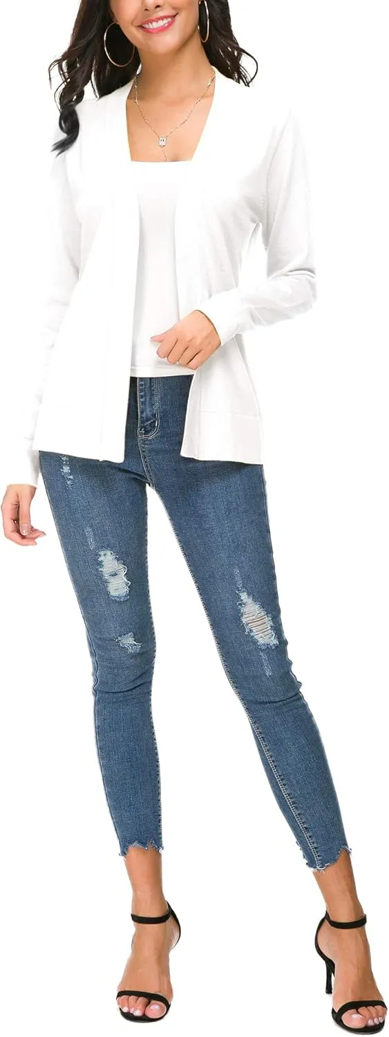 Women's Long Sleeve Open Front Cardigan Sweater Lightweight Casual Knit Sweaters