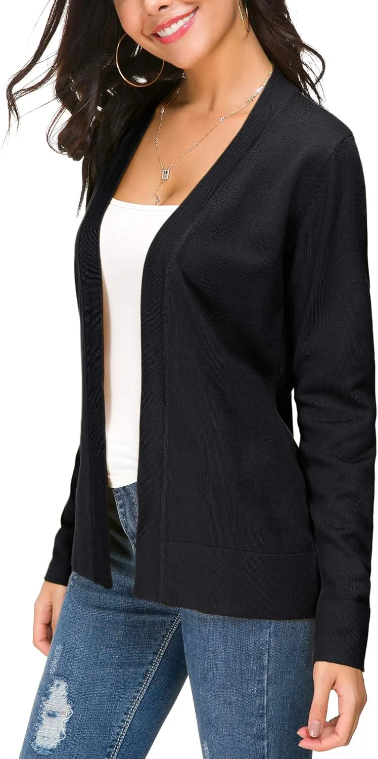 Women's Long Sleeve Open Front Cardigan Sweater Lightweight Casual Knit Sweaters