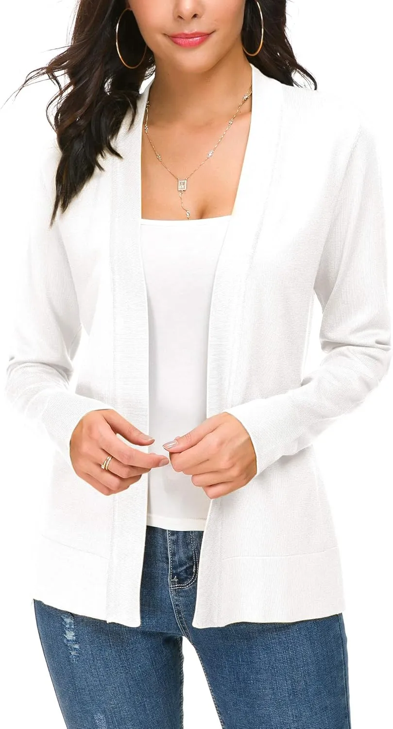 Women's Long Sleeve Open Front Cardigan Sweater Lightweight Casual Knit Sweaters