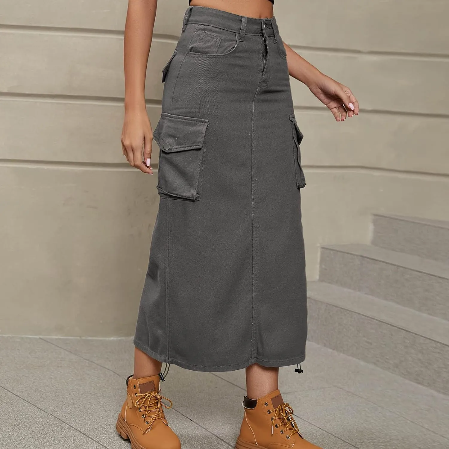 Womens Loose Fit Denim Skort for Women Midi Knee High Pleated Western High Cut Tie Knot Smocked Plain 2024 Y2K