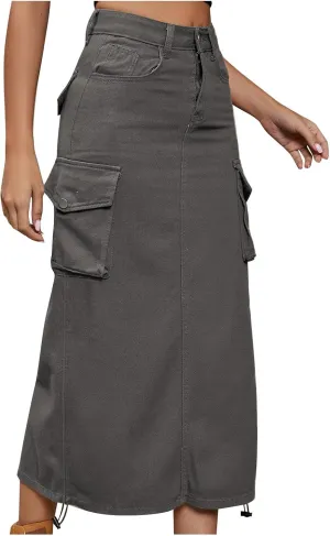 Womens Loose Fit Denim Skort for Women Midi Knee High Pleated Western High Cut Tie Knot Smocked Plain 2024 Y2K