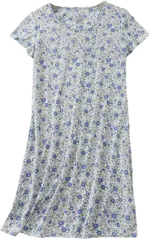 Womens Nightgown Cotton Sleepwear Plus Size Sleep Shirt Short Sleeve Nightshirt Print Sleepshirt Night Gown for Women