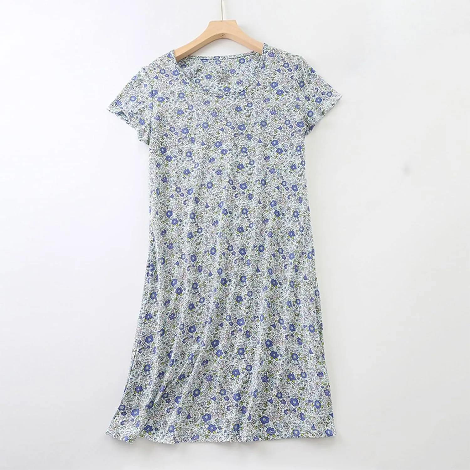 Womens Nightgown Cotton Sleepwear Plus Size Sleep Shirt Short Sleeve Nightshirt Print Sleepshirt Night Gown for Women