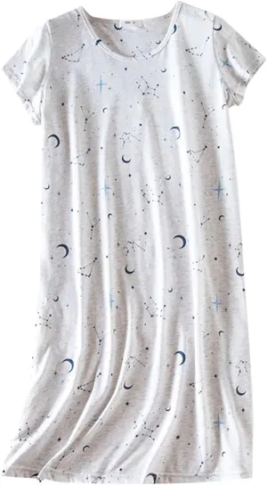 Women's Nightgowns Short Sleeve Nightshirt Crew Neck Soft Sleepwear Casual Cute Print Sleepshirts Loose Pajama Dress