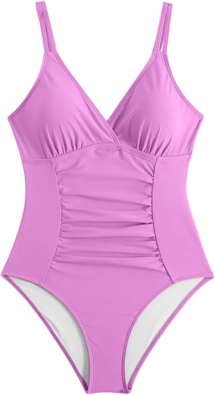 Women's One Piece Color Block Swimsuit Sexy Tummy Control Slimming Bathing Suit V Neck Cutout High Waisted Swimwear