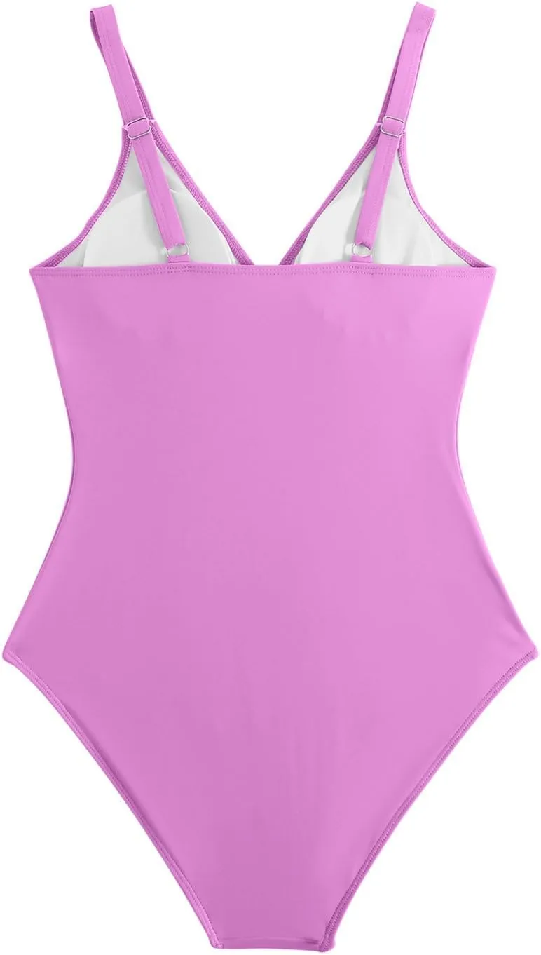Women's One Piece Color Block Swimsuit Sexy Tummy Control Slimming Bathing Suit V Neck Cutout High Waisted Swimwear