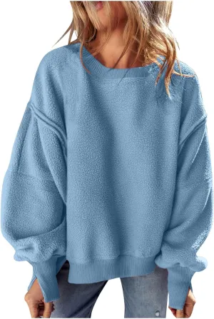 Women's Oversized Crewneck Sweatshirts Trendy Long Sleeve Fleece Pullover Fall Fashion Tops Comfort Winter Clothes
