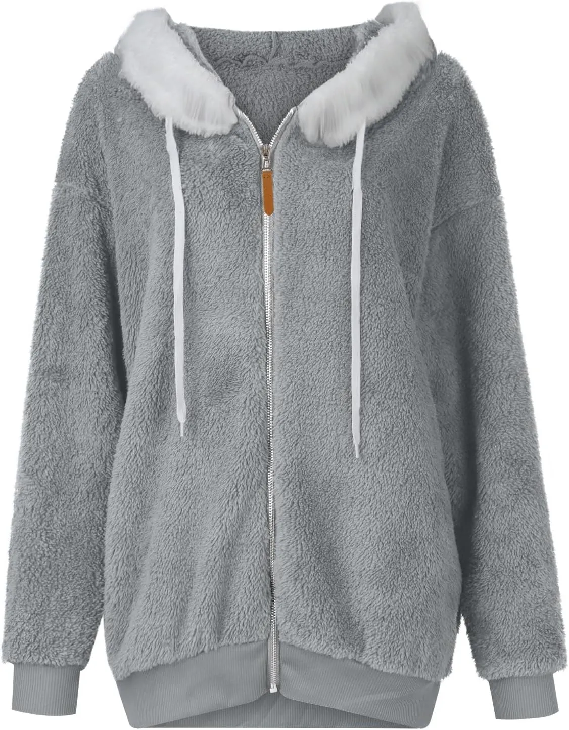 Womens Oversized Fleece Hoodie Sherpa Jacket Full Zip Up Fuzzy Hooded Coats Shaggy Warm Winter Outerwear with Pockets