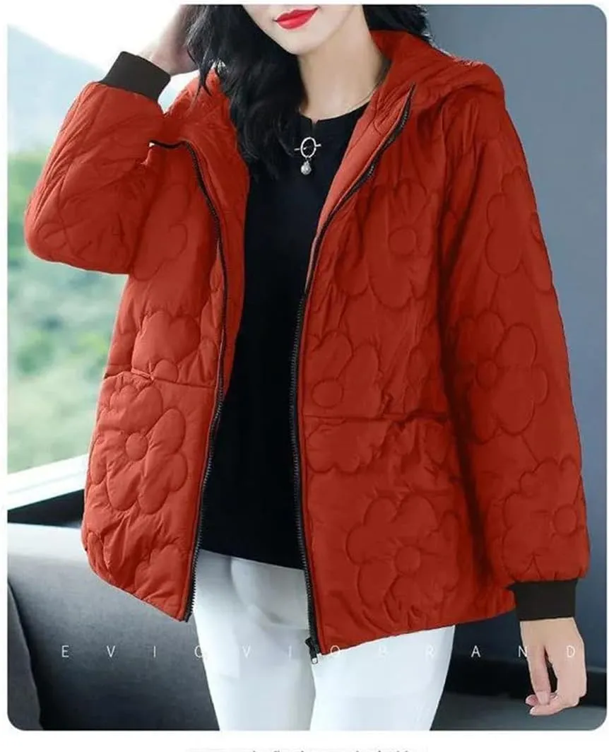 Women's Padded Coat Loose Zipper Pocket Winter Down Cotton-Padded Jacket Snow Cotton-Padded Coat Hooded Coa