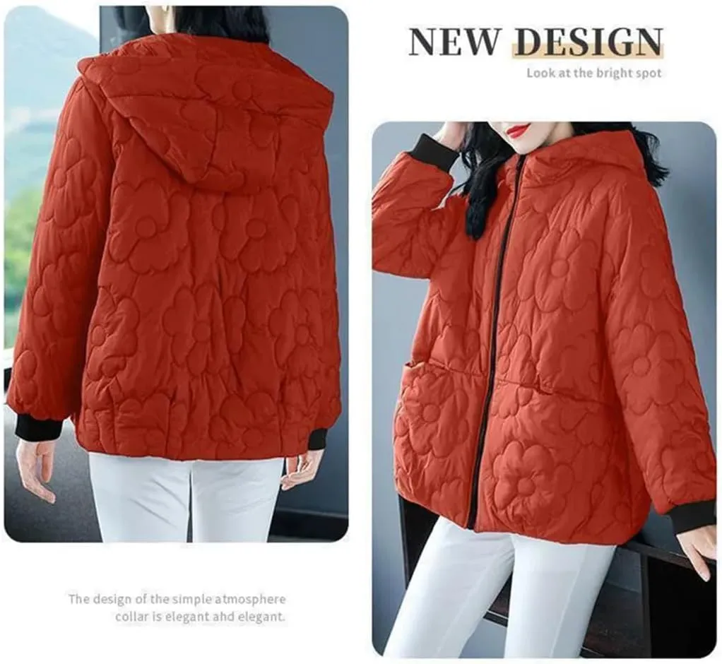 Women's Padded Coat Loose Zipper Pocket Winter Down Cotton-Padded Jacket Snow Cotton-Padded Coat Hooded Coa