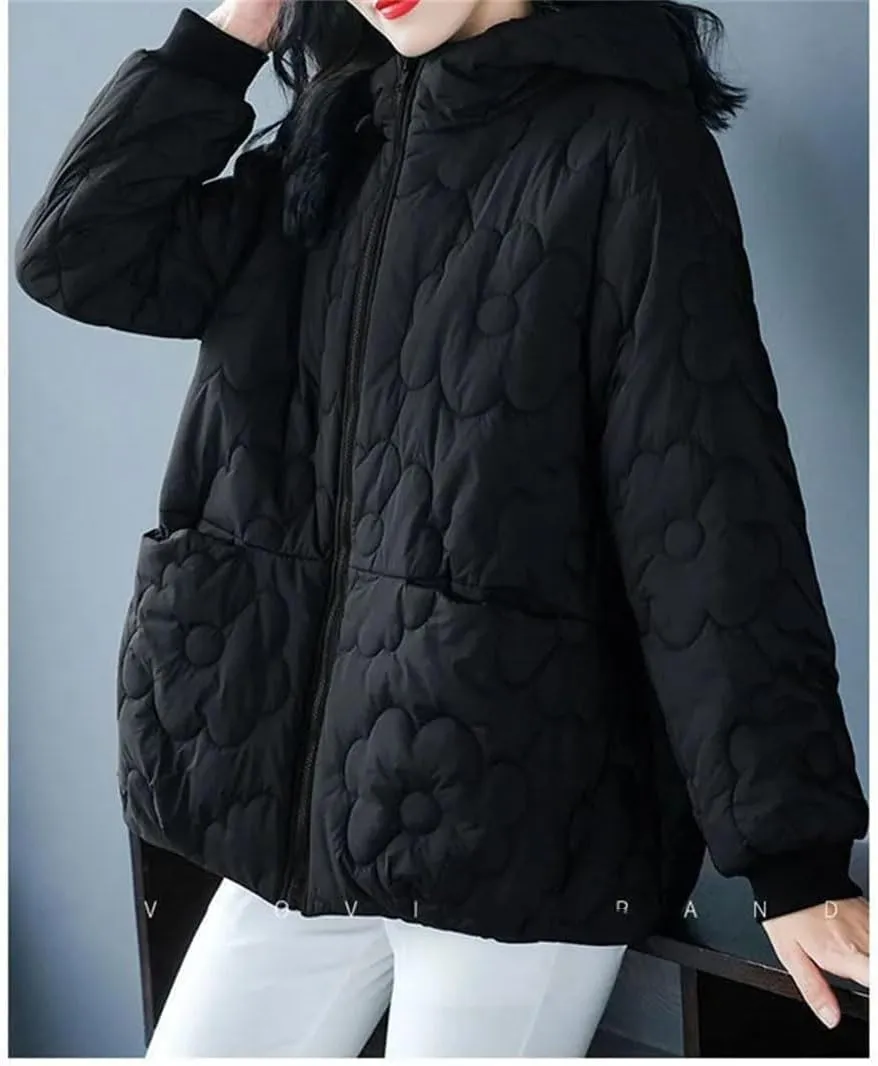 Women's Padded Coat Loose Zipper Pocket Winter Down Cotton-Padded Jacket Snow Cotton-Padded Coat Hooded Coa