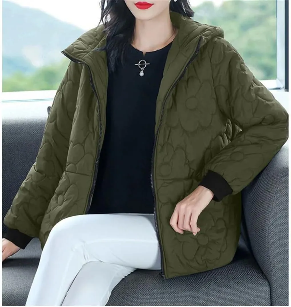 Women's Padded Coat Loose Zipper Pocket Winter Down Cotton-Padded Jacket Snow Cotton-Padded Coat Hooded Coa