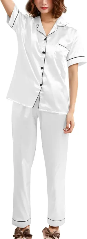 Women's Pajama Pants Solid V-Neck Long Sleeved Pajama Home Set Silk, S-XL
