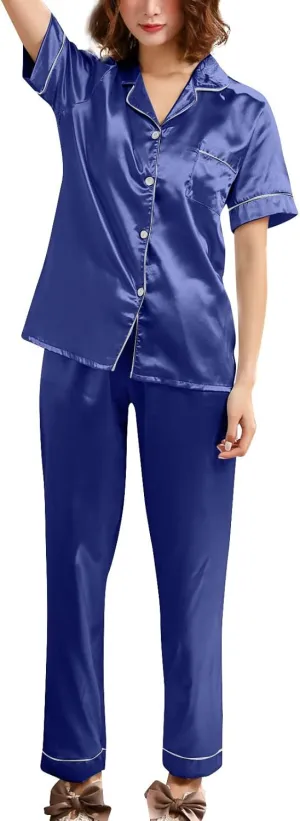 Women's Pajama Pants Solid V-Neck Long Sleeved Pajama Home Set Silk, S-XL