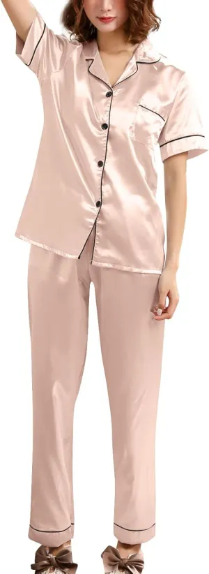 Women's Pajama Pants Solid V-Neck Long Sleeved Pajama Home Set Silk, S-XL