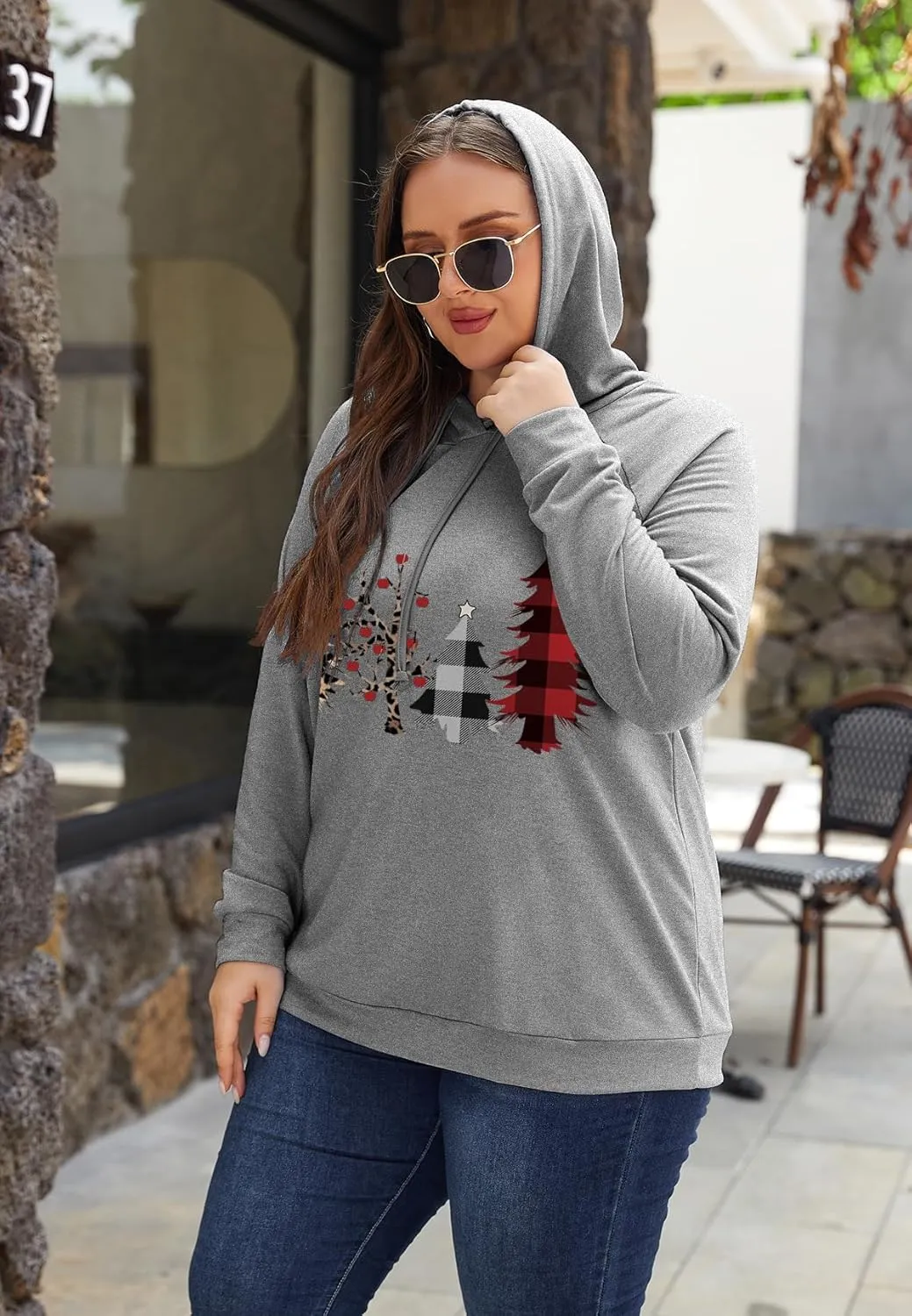 Women's Plus Size Hoodies Long Sleeve Drawstring Pullover Sweatshirt with Pocket XL-5XL