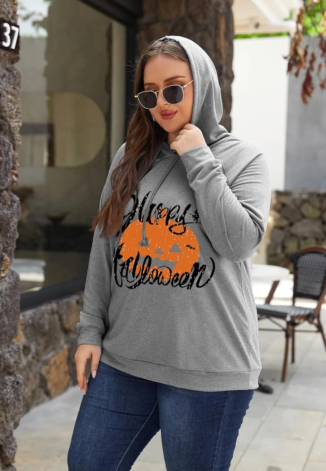 Women's Plus Size Hoodies Long Sleeve Drawstring Pullover Sweatshirt with Pocket XL-5XL