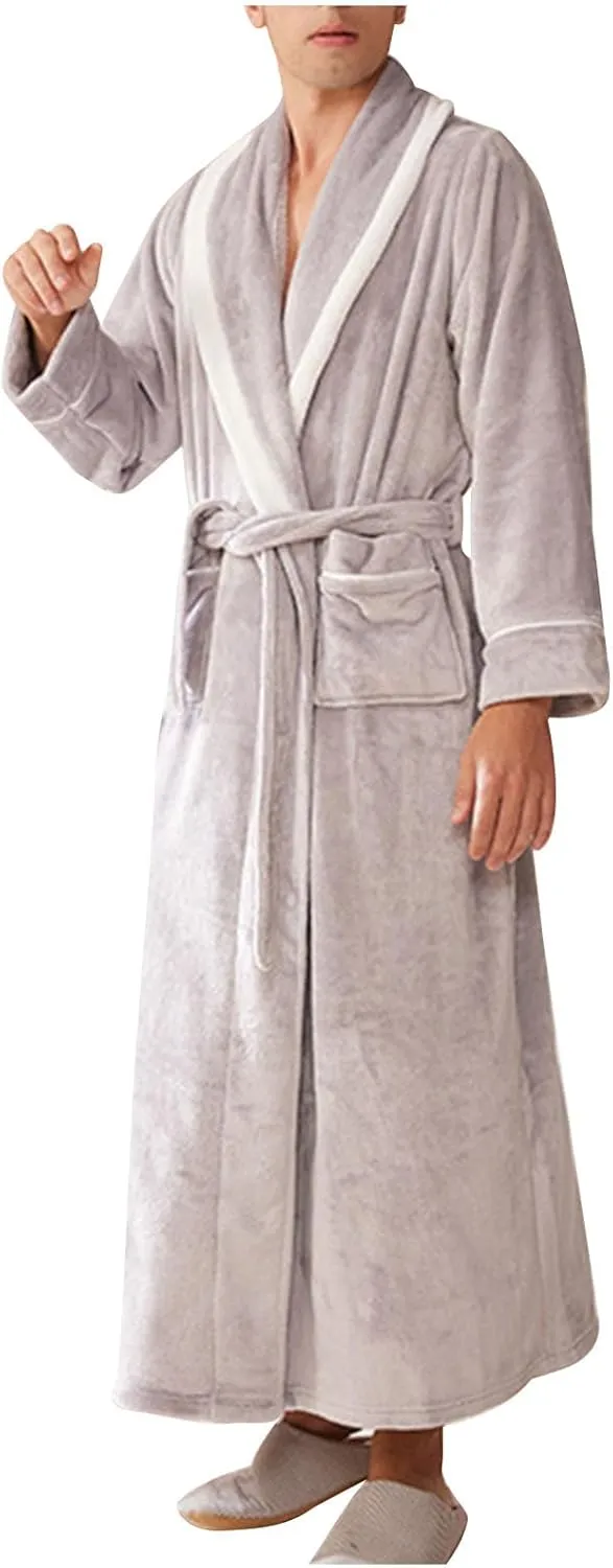 Women's Plush Bathrobe, Flannel Long Pajama Robe with Belt Fleece Solid Color Nightgown Soft Sleepwear Warm Nightwear