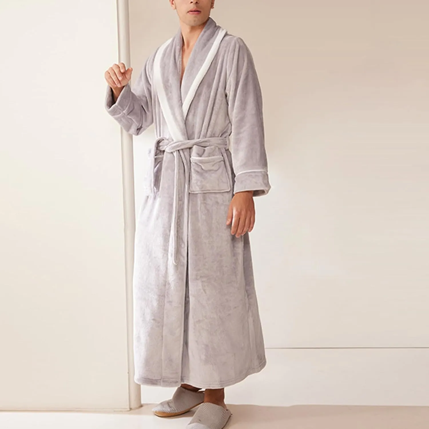 Women's Plush Bathrobe, Flannel Long Pajama Robe with Belt Fleece Solid Color Nightgown Soft Sleepwear Warm Nightwear