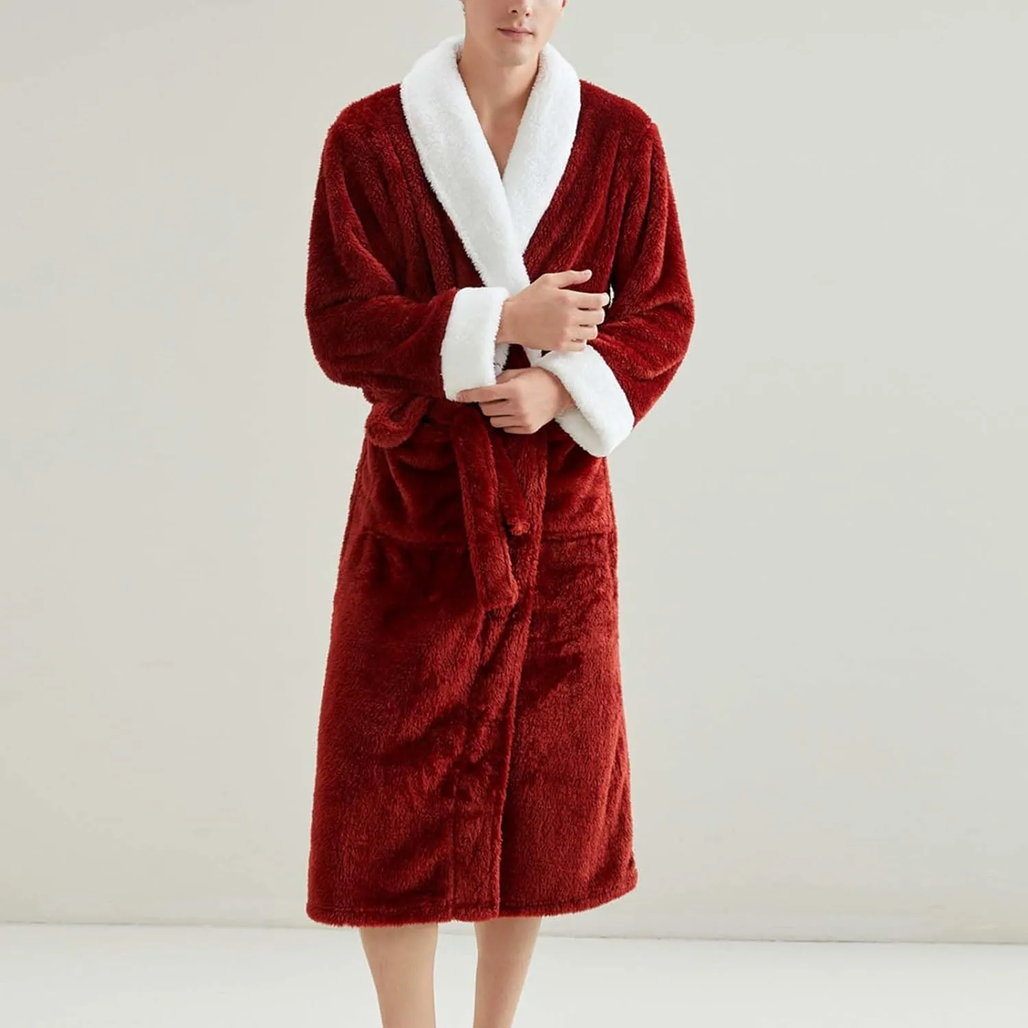 Womens Plush Robes Soft Cozy Warm Long Bathrobe Fluffy Fuzzy Fleece Winter Nightgown Belted Loungewear with Pockets