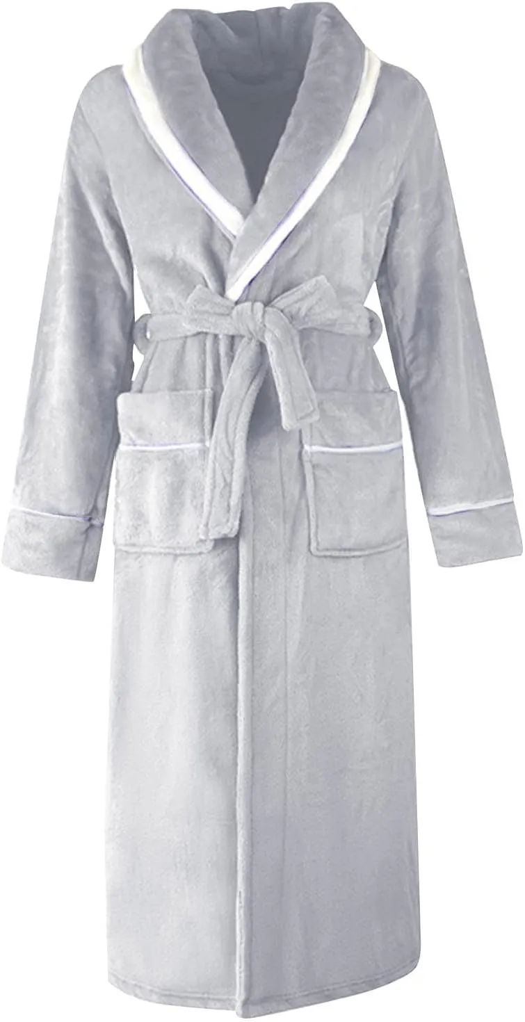 Womens Plush Soft Robe Fluffy Soft Plush Knee Length Spa Robe Flannel Long Robe Sherpa Shaggy Bathrobe