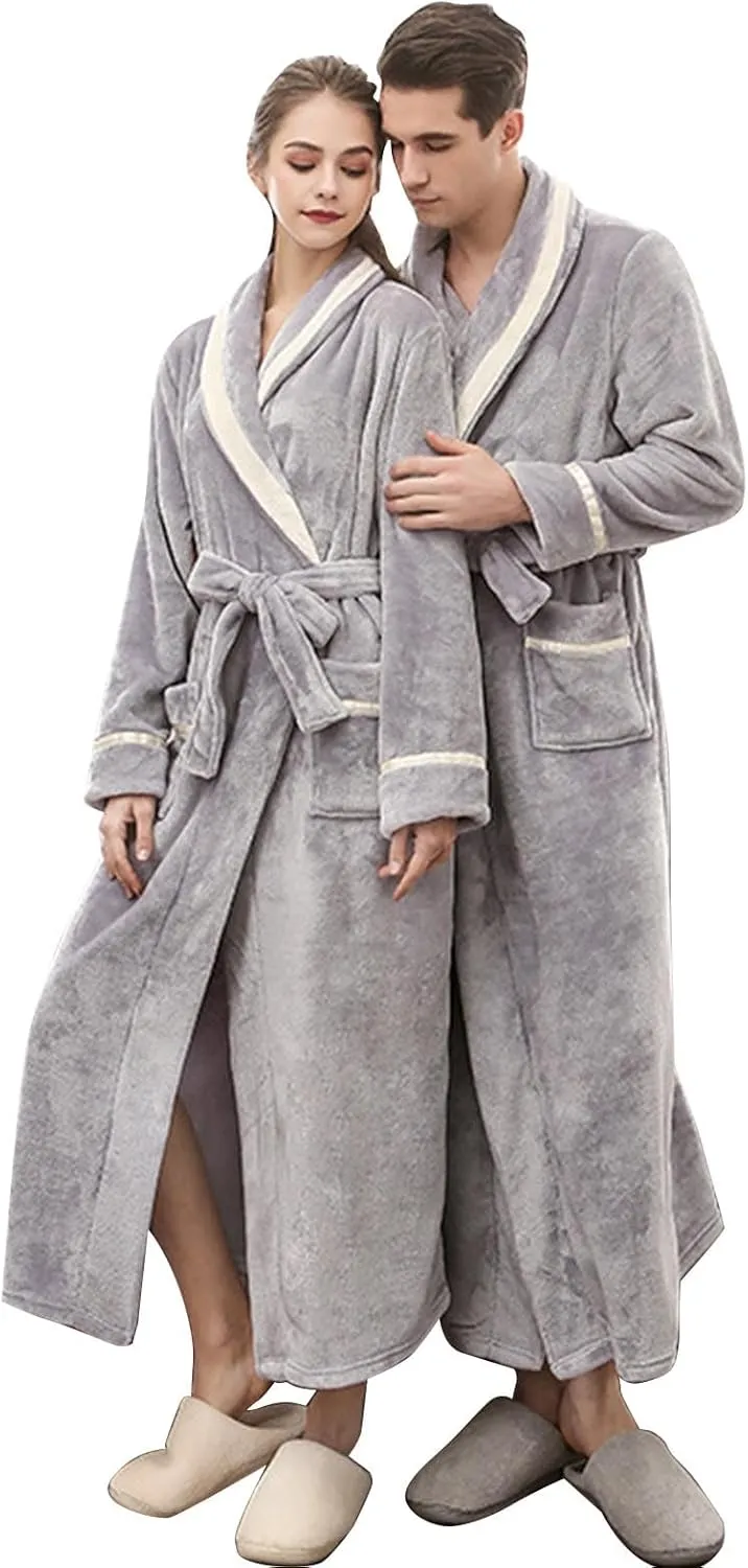 Womens Plush Soft Robe Fluffy Soft Plush Knee Length Spa Robe Flannel Long Robe Sherpa Shaggy Bathrobe