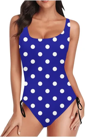 Women's Polka Dot One Piece Swimsuits Drawstring Tummy Control Bathing Suits Vintage Retro Push Up Swimwear 2025