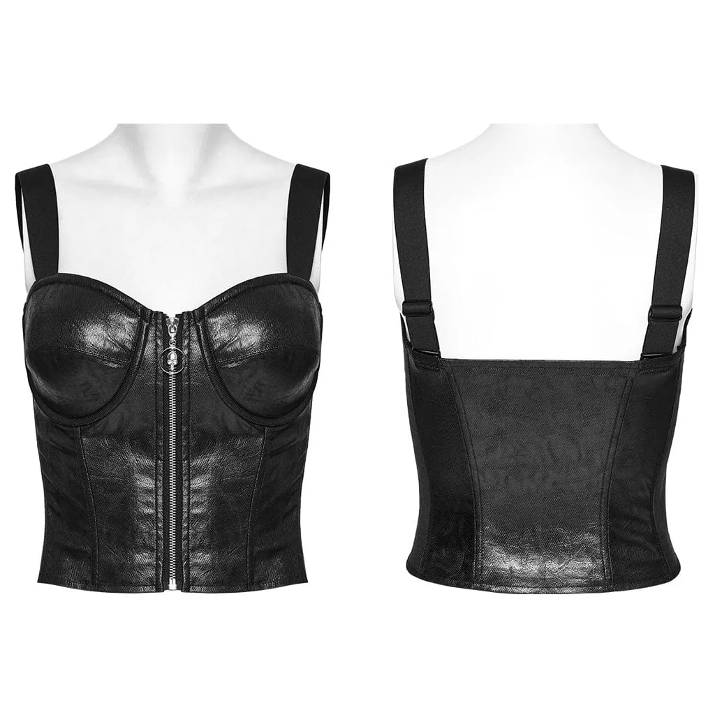 Women's Punk Faux Leather Splice Vest