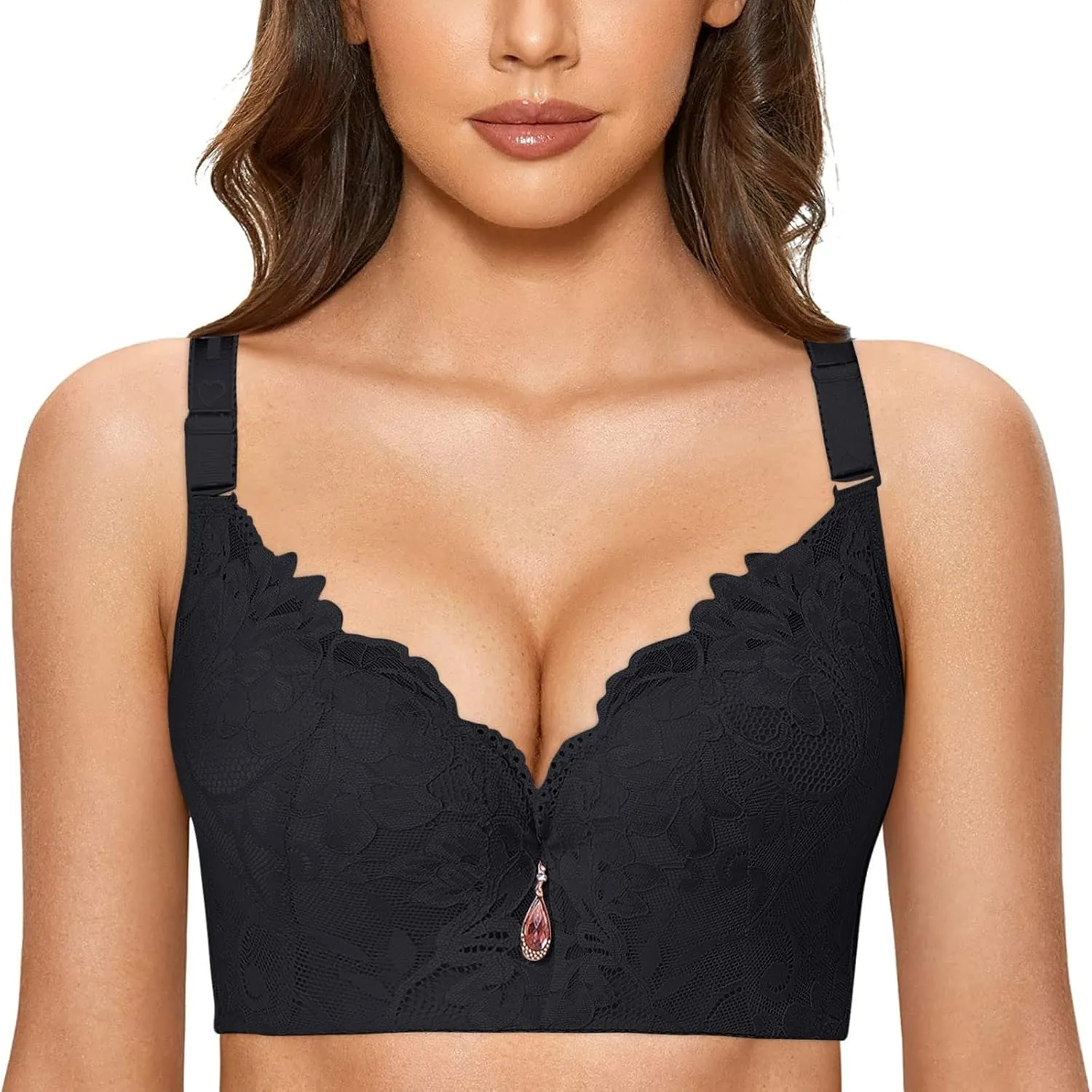 Womens Push Up Lace Bra Comfort Padded Underwire Bra Lacy Full-Coverage Wirefree Bra Lift Up Add One Cup