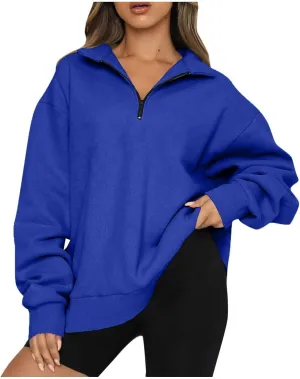 Womens Quarter Zip Trendy Sweatshirts Plain Oversized Long Sleeve Loose Fit Casual Pullover Tops Fall Y2K Clothes