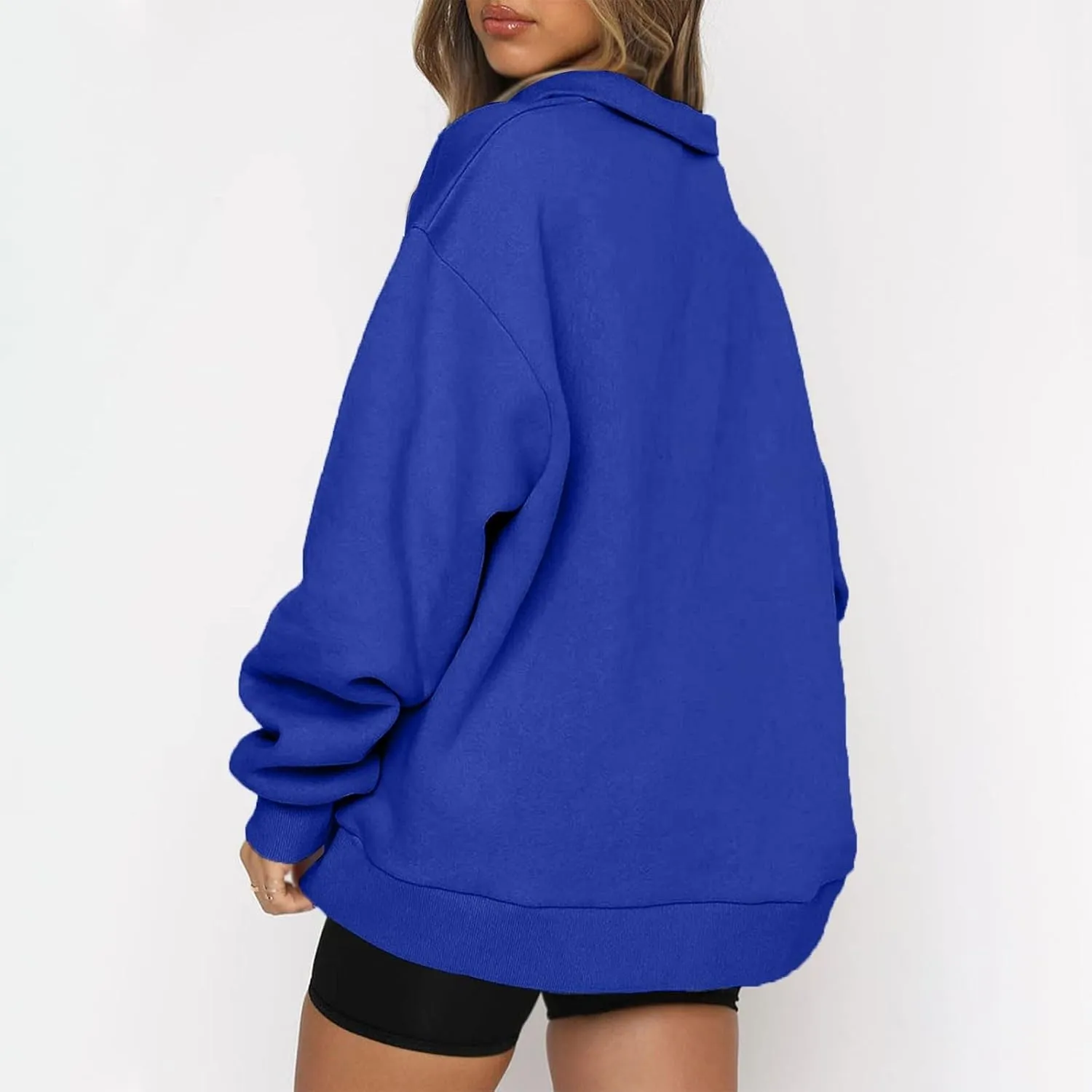 Womens Quarter Zip Trendy Sweatshirts Plain Oversized Long Sleeve Loose Fit Casual Pullover Tops Fall Y2K Clothes