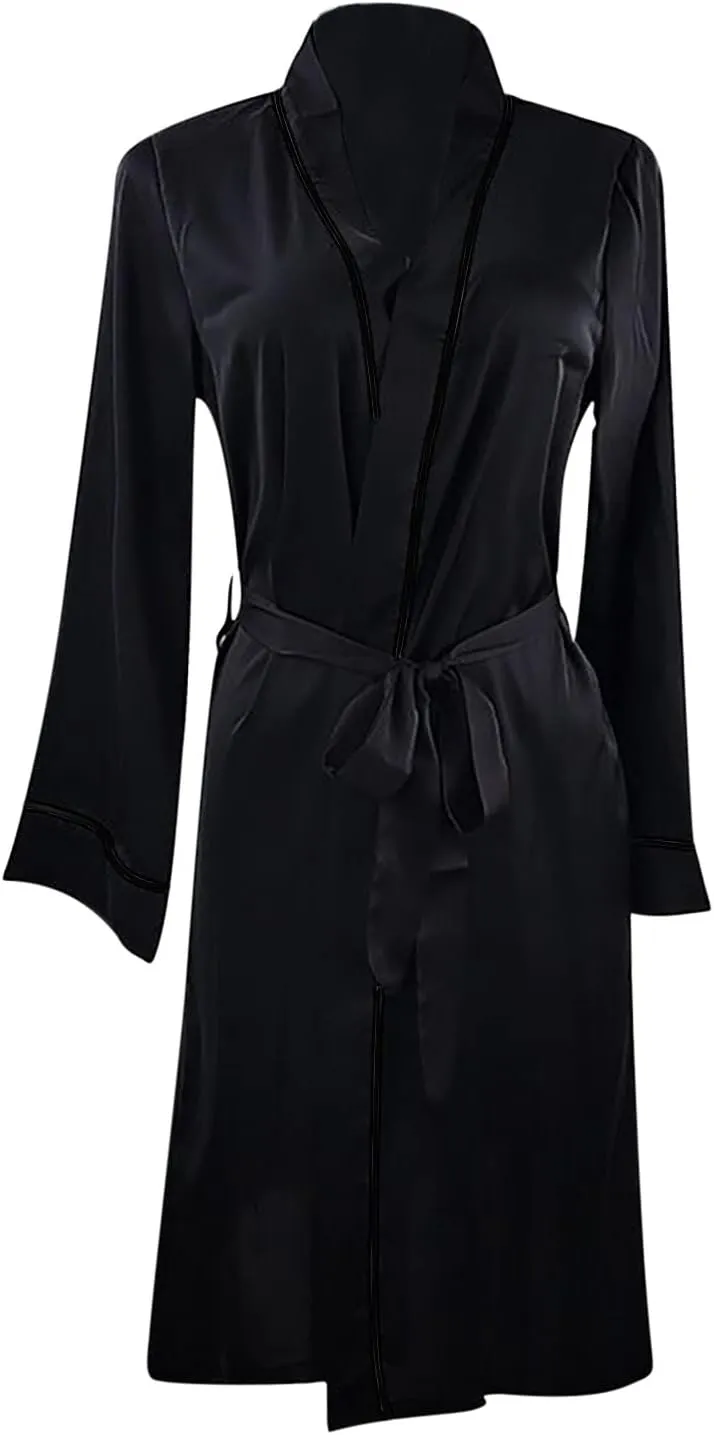 Women's Satin Comfy Bath Robe Silk Bathrobe Short Soft Pajama Tie Straps Sleepwear for Women Shower Spa Nightgown